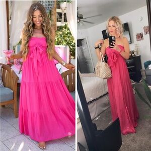 Elegant Pink Strapless Maxi Dress